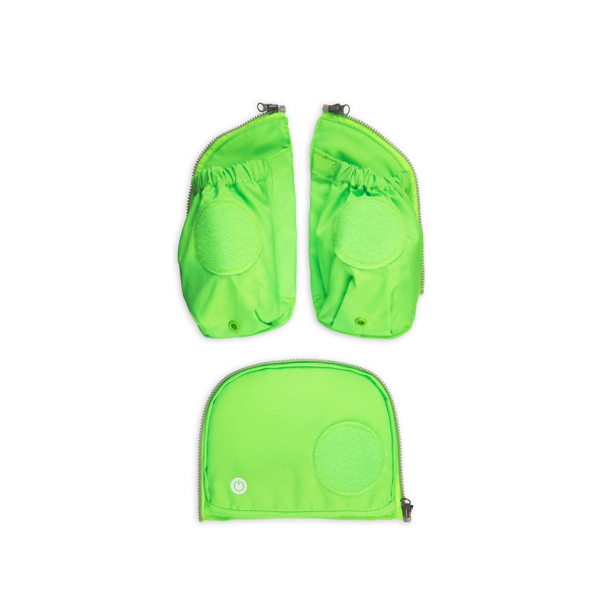 Ergobag Fluo LED-Zip Set mit Seitentaschen Grün Fronansicht